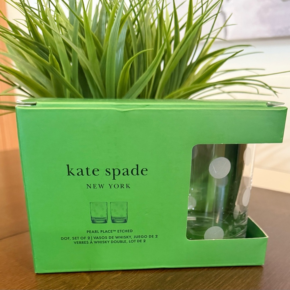 Kate Spade Pearl Place Etched Double Whiskey Glasses- set of 2